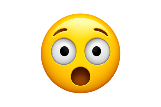 Yellow Emoji Face with Wide Eyes and Open Mouth Showing Surprise and Shock 1, cutout, PNG isolated on white or transparent background