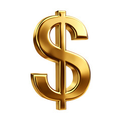 Shiny 3 D Golden Dollar Sign Symbol isolated on a transparent background currency money, cutout, PNG isolated on white or transparent background