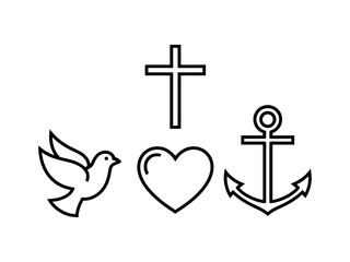 Three powerful symbols of faith: a dove, a heart, and an anchor.