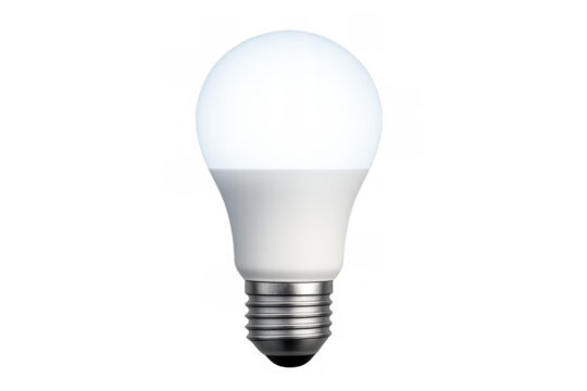 Led light bulb illuminated, providing energy saving efficiency and sustainable lighting, isolated with transparent background