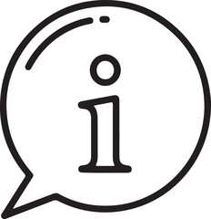 Minimal line art speech bubble icon featuring a lowercase letter i for information and communication concepts