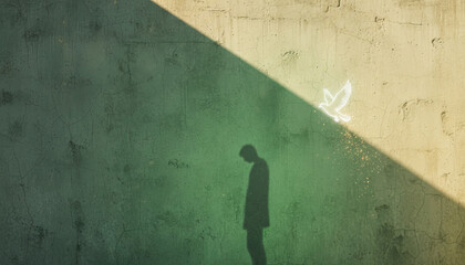 Silhouette casts shadow on wall as dove symbol inspires hope and peace