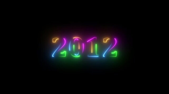 2012 neon line text. Abstract 2012 neon text animation, Glowing neon number text background. Four color Glowing neon line number text background 4k. happy new year 2012 animated 4k video