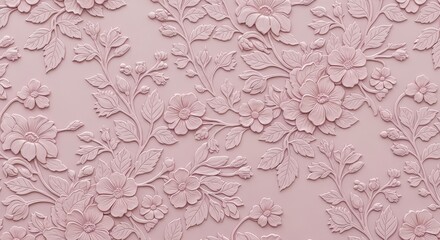 Fototapeta premium Delicate embossed pink floral pattern background texture