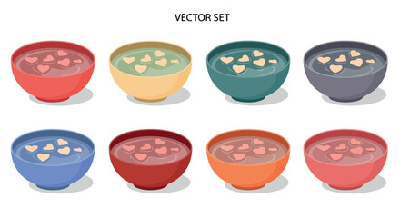 Colorful bowls with hearts for Valentine's Day