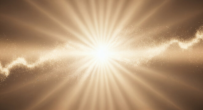 Golden radiant burst background with central glowing light rays and shimmering particle wave creating a bright abstract effect - Powered by Adobe
