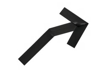 Black adhesive tape forming an upward and rightward arrow symbol, indicating direction and progress on a transparent background