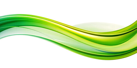 Flowing abstract green and lime waves with bright highlights isolated on a transparent background image, cutout, PNG isolated on white or transparent background