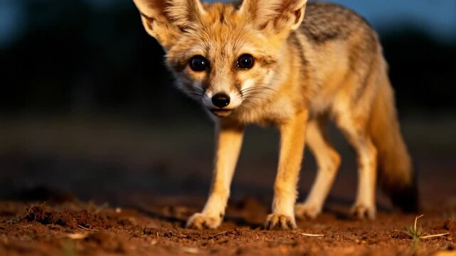 Closeup of a fennec fox at night