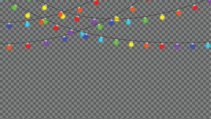 Colorful transparent Christmas light. string lights with transparent background festive decoration birthday