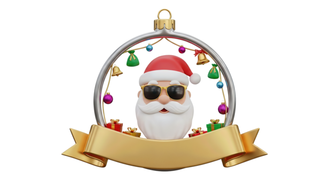 3d santa claus head with sunglasses in christmas ornament frame