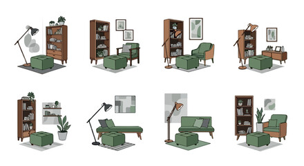 Cozy living room furniture set in various arrangements