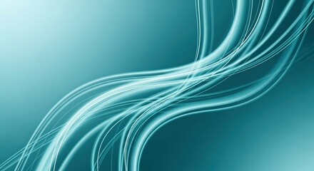 Abstract cyan background with smooth light blue flowing lines. Dynamic wave patterns. Modern creative design for technology business.