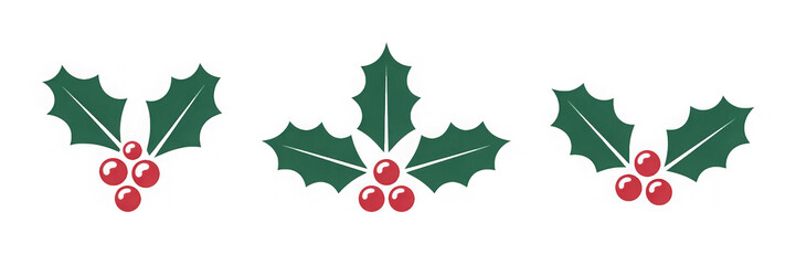 Holly berry icons set, Chritmas logo wirh holly berries
