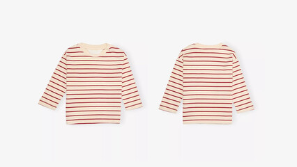 Long sleeve striped top for children in cream and red colors displayed on a white background for clear visibility and style assessment.