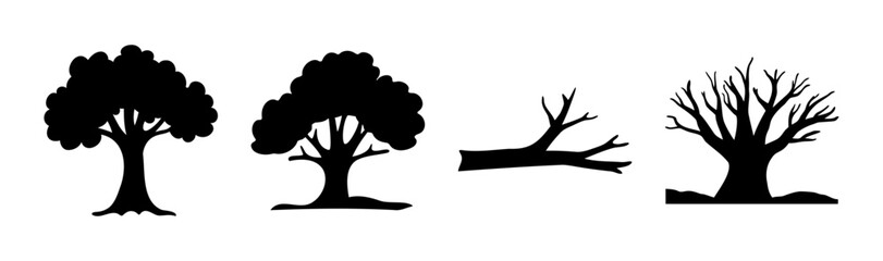 Collection of various tree silhouettes, including a branch.