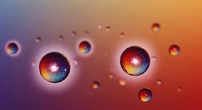 Abstract background with polygonal spheres and colorful gradients