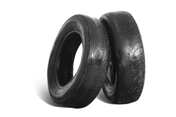 old worn damaged tire isolated