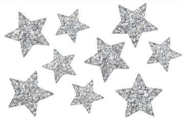 Obraz premium Textured Silver Stars on Transparent Background