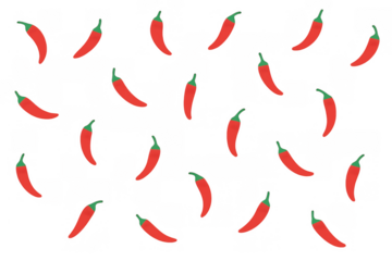 Red chili peppers forming a seamless pattern, illustrating a hot and spicy food ingredient, isolated on transparent background