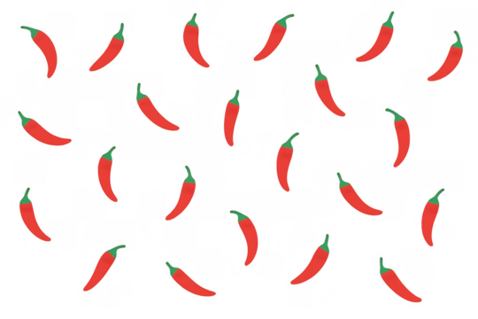Red chili peppers forming a seamless pattern, illustrating a hot and spicy food ingredient, isolated on transparent background