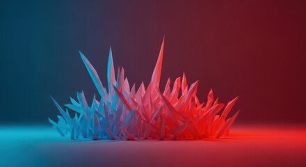 Abstract geometric crystals illuminated with contrasting colors background art