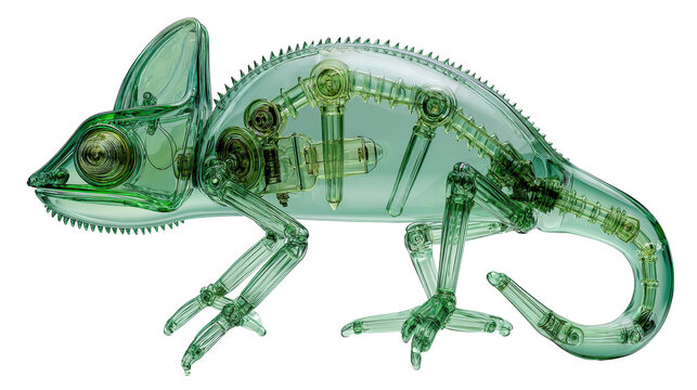 Intricate crystal chameleon sculpture with internal mechanisms creates a mesmerizing fusion of nature and mechanics perfect for creative design concepts
