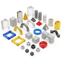 Collection of Geometric Shapes and Industrial Components.
