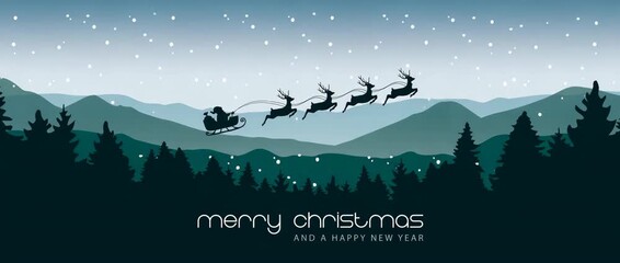 christmas greetings santa claus in a sleigh with reindeer illustrated animation - Powered by Adobe