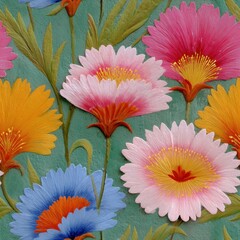 seamless pattern of painted flowers with bright colors and soft details forming vibrant floral pattern in colorful nature scene