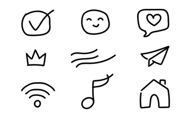 Charming hand drawn mini icon set for various applications