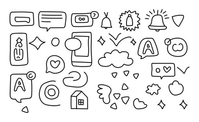 Hand drawn notification and chat doodle icons for communication and alerts