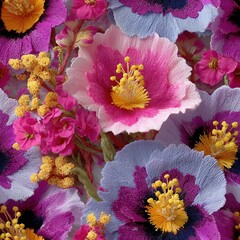 Seamless pattern of bright flowers with soft colors and delicate petals creating vibrant floral pattern in colorful nature scene