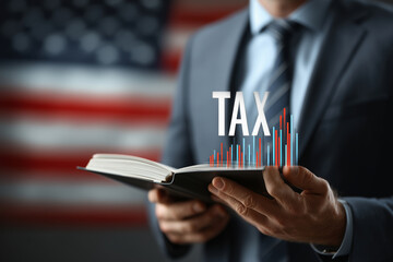 Businessman analyzes tax strategies in modern office setting
