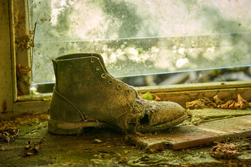 vintage mouldy shoe abandoned house interior