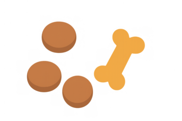 Dog food kibble pieces and bone treat for pets, illustrating nutrition, care, and healthy lifestyle on transparent background