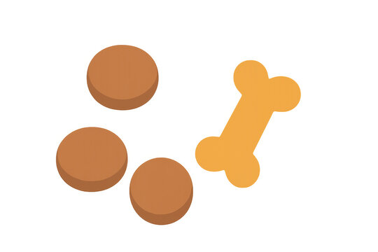 Dog food kibble pieces and bone treat for pets, illustrating nutrition, care, and healthy lifestyle on transparent background