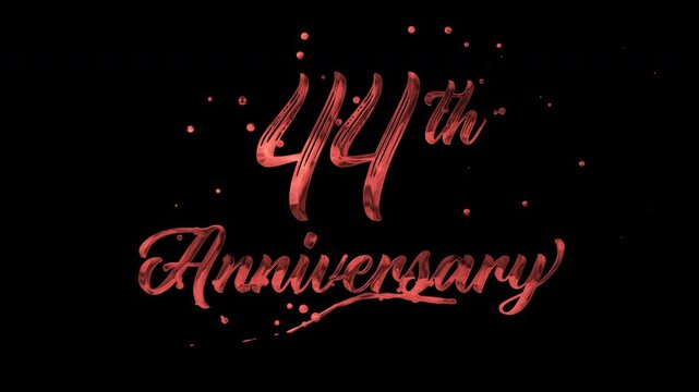 44th anniversary text animation in red metallic effect. suitable for celebrating special occasions, invitations, anniversary cards and social media. Includes alpha channel for any background.