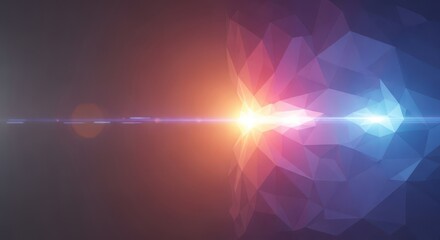 Abstract polygon background with orange and blue light effects