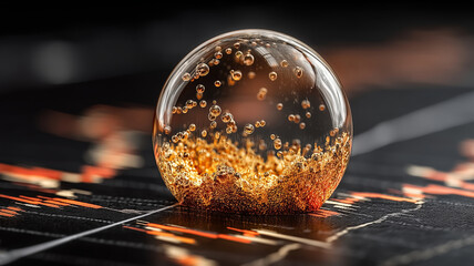 Golden bubble hovers above stock chart revealing market trends and excitement