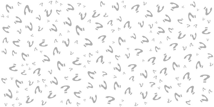 Question mark seamless pattern. Repeating interrogation patern. Hand drawn black simple icon on white sample background. Repeated modern wallpaper for design prints. Repeat swatch.