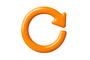Orange 3d rendering of a glossy arrow forming a circle, symbolizing refresh, redo, or update. Transparent background