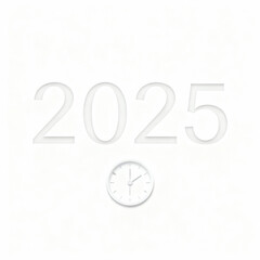 Imagem minimalista representando uma contagem regressiva para o final do ano 2025, com números grandes e simples acompanhados por um relógio estilizado sutil, fundo branco limpo, estilo moderno 