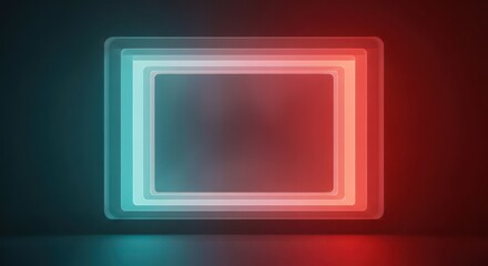 Abstract Rectangle Frame Glowing with Red and Blue Light