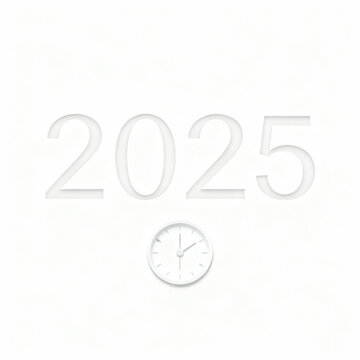 Imagem minimalista representando uma contagem regressiva para o final do ano 2025, com n&uacute;meros grandes e simples acompanhados por um rel&oacute;gio estilizado sutil, fundo branco limpo, estilo moderno 