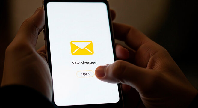 Close-up of a person checking a new email on the phone for the concept of Digital communication. - Powered by Adobe