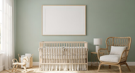 Nursery Room Frame Mockup Green Wall Copy Space
