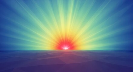 Abstract Sunrise Horizon with Beams of Light Radiating Upward