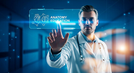 A medical professional using advanced technology for anatomy education.