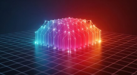 Abstract technology concept with glowing grid and neon structure